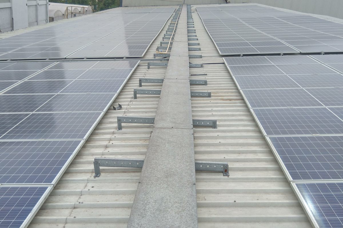 Rooftop solar array detail at an industrial facility