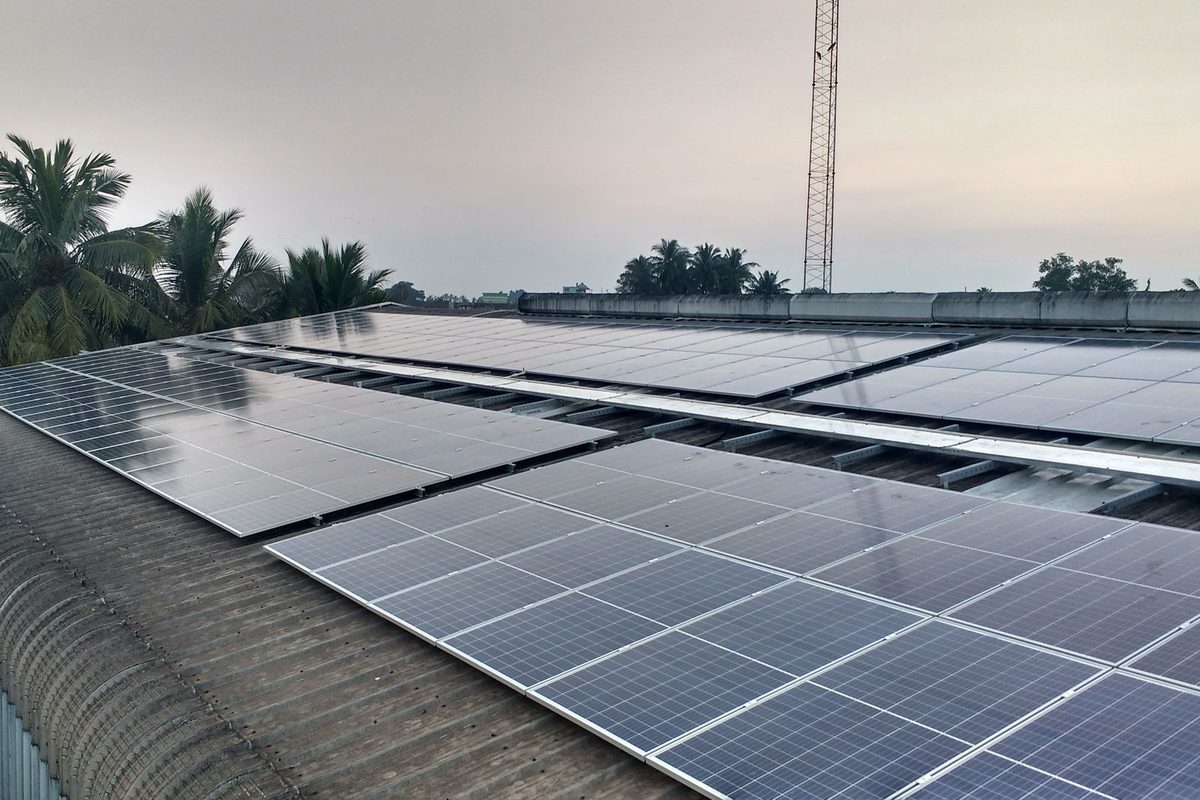 Rooftop solar array on an industrial building